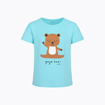 T-shirt z krótkim rękawem dla dziewczynki, z motywem yogi, niebieska 9-13 lat
