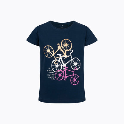 T-shirt z krótkim rękawem dla dziewczynki 9-13 lat, granatowy kręci mnie kręcenie