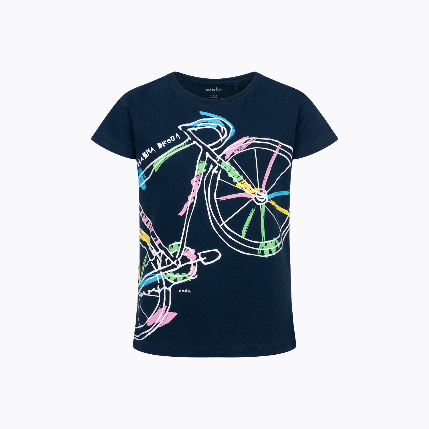 T-shirt z krótkim rękawem dla dziewczynki 9-13 lat, granatowy rower