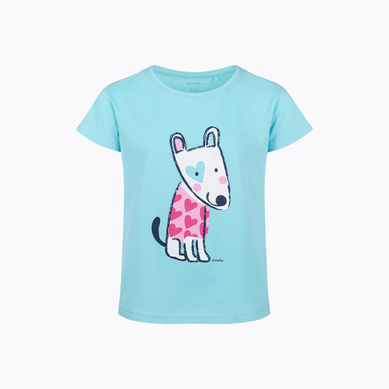 T-shirt z krótkim rękawem dla dziewczynki, z pieskiem, niebieski 9-13 lat