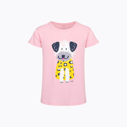 T-shirt z krótkim rękawem dla dziewczynki, z psem, różowa 9-13 lat