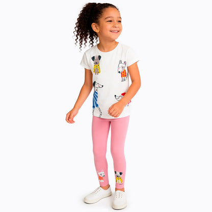 Long leggings for girls, with dogs, pink, 3-8 years old