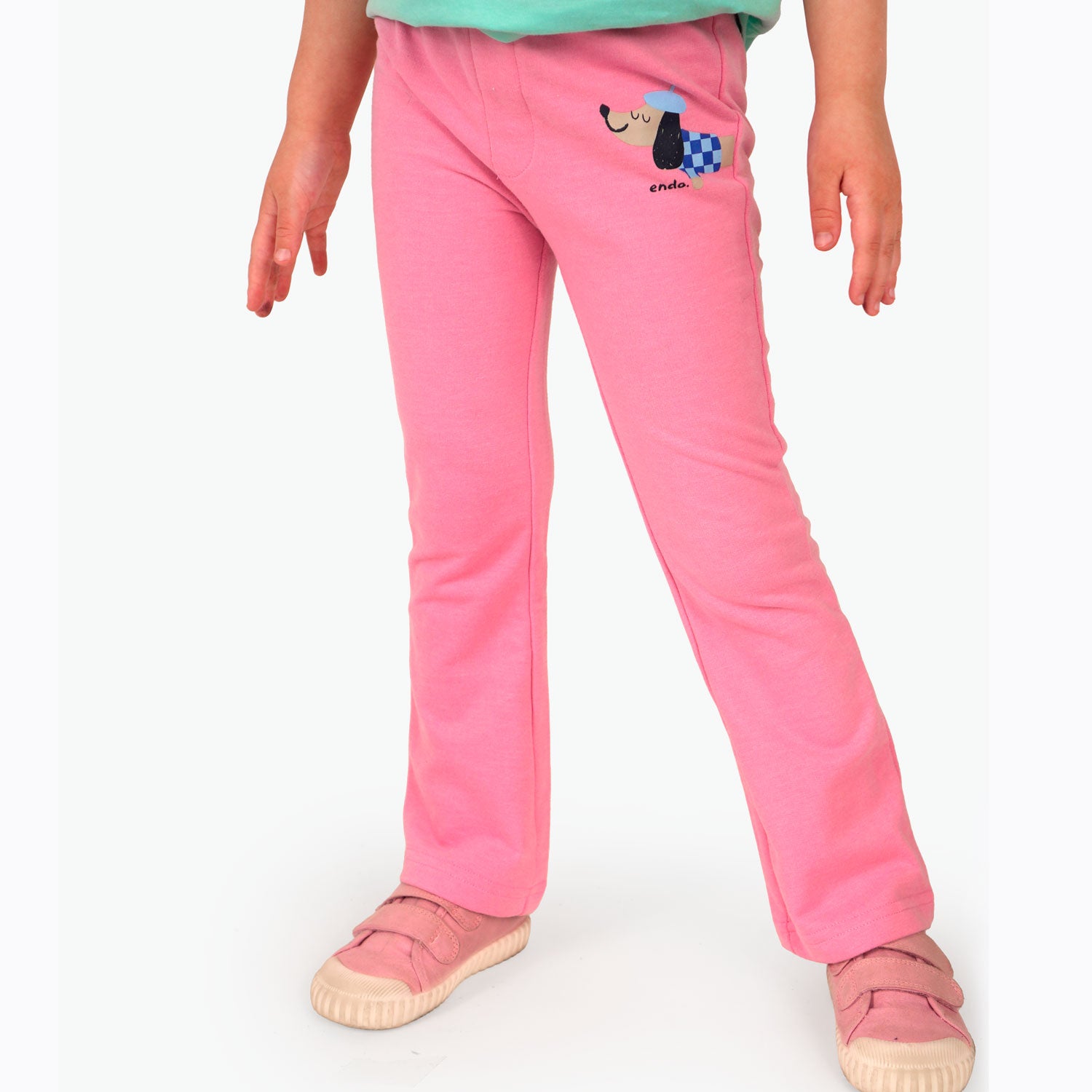 Legginsy flare dla dziewczynki, z francuskim pieskiem, różowe 3-8 lat
