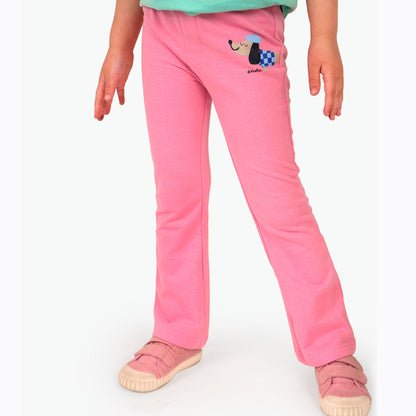 Legginsy flare dla dziewczynki, z francuskim pieskiem, różowe 3-8 lat