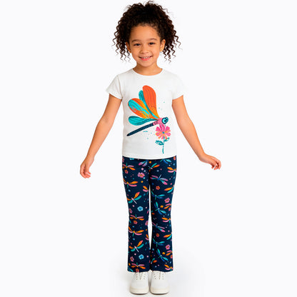 Legginsy flare dla dziewczynki, z ważkami, granatowe 3-8 lat