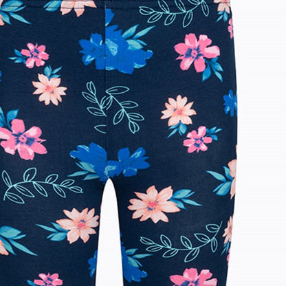 Legginsy flare dla dziewczynki, z motywem kwiatowym, granatowe 9-13 lat