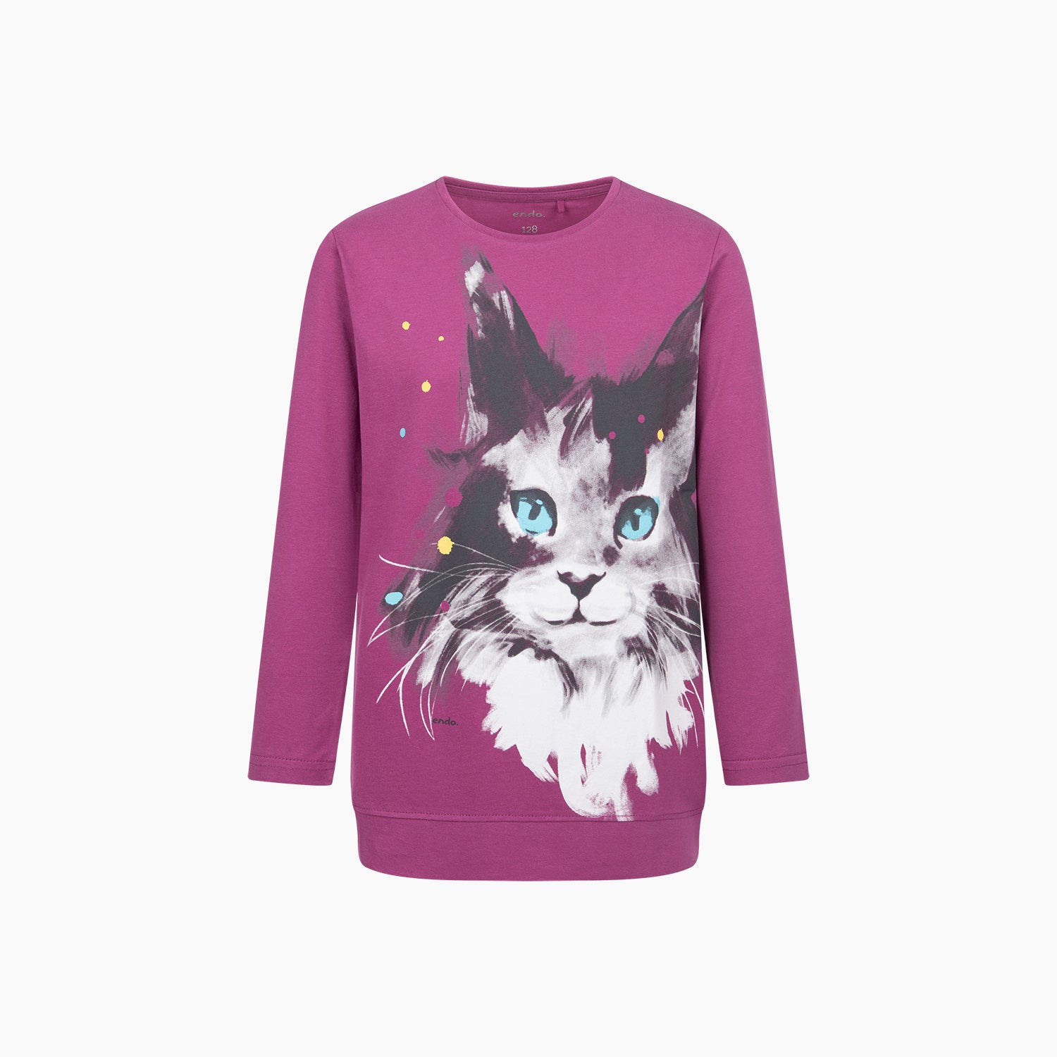 Tunika z długim rękawem dla dziewczynki, z kotem, różowa 3-8 lat