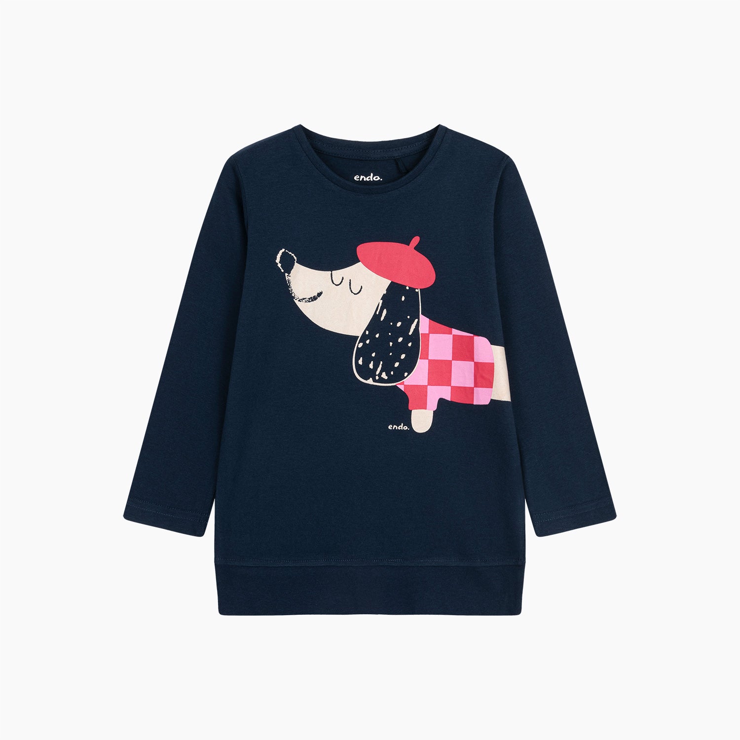 Tunika z długim rękawem dla dziewczynki, z francuskim pieskiem, granatowa 3-8 lat