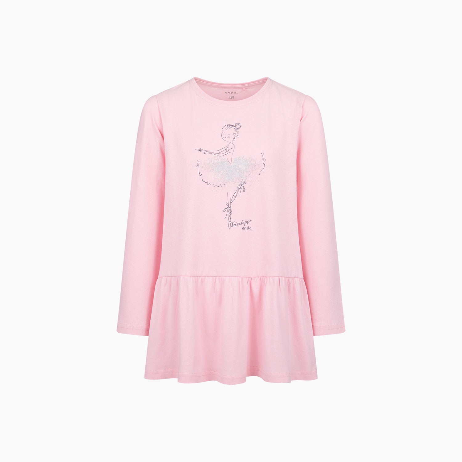 Tunika z długim rękawem dla dziewczynki, z baletnicą, różowa 3-8 lat