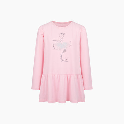 Tunika z długim rękawem dla dziewczynki, z baletnicą, różowa 3-8 lat