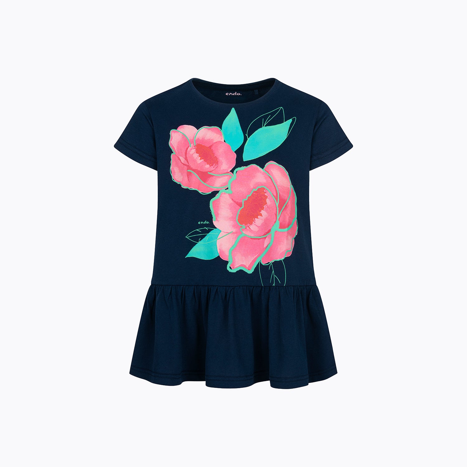 Tunika z krótkim rękawem dla dziewczynki, z motywem kwiatowym, granatowa 9-13 lat