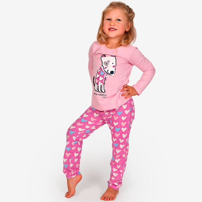 Piżama z długim rękawem dla dziewczynki, z psem, różowa 3-8 lat