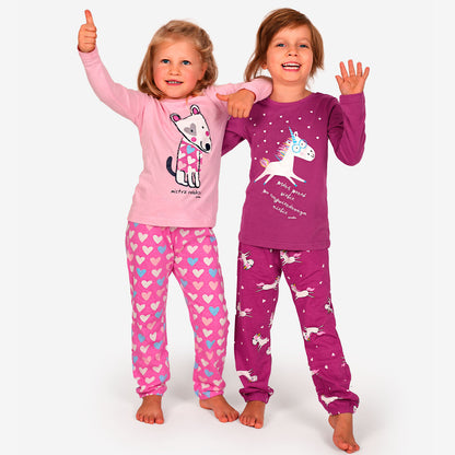Piżama z długim rękawem dla dziewczynki, z jednorożcem, różowa 3-8 lat