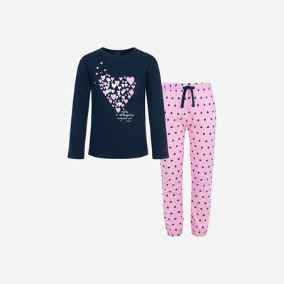 Piżama z długim rękawem dla dziewczynki, z serduszkami, granatowa 3-8 lat