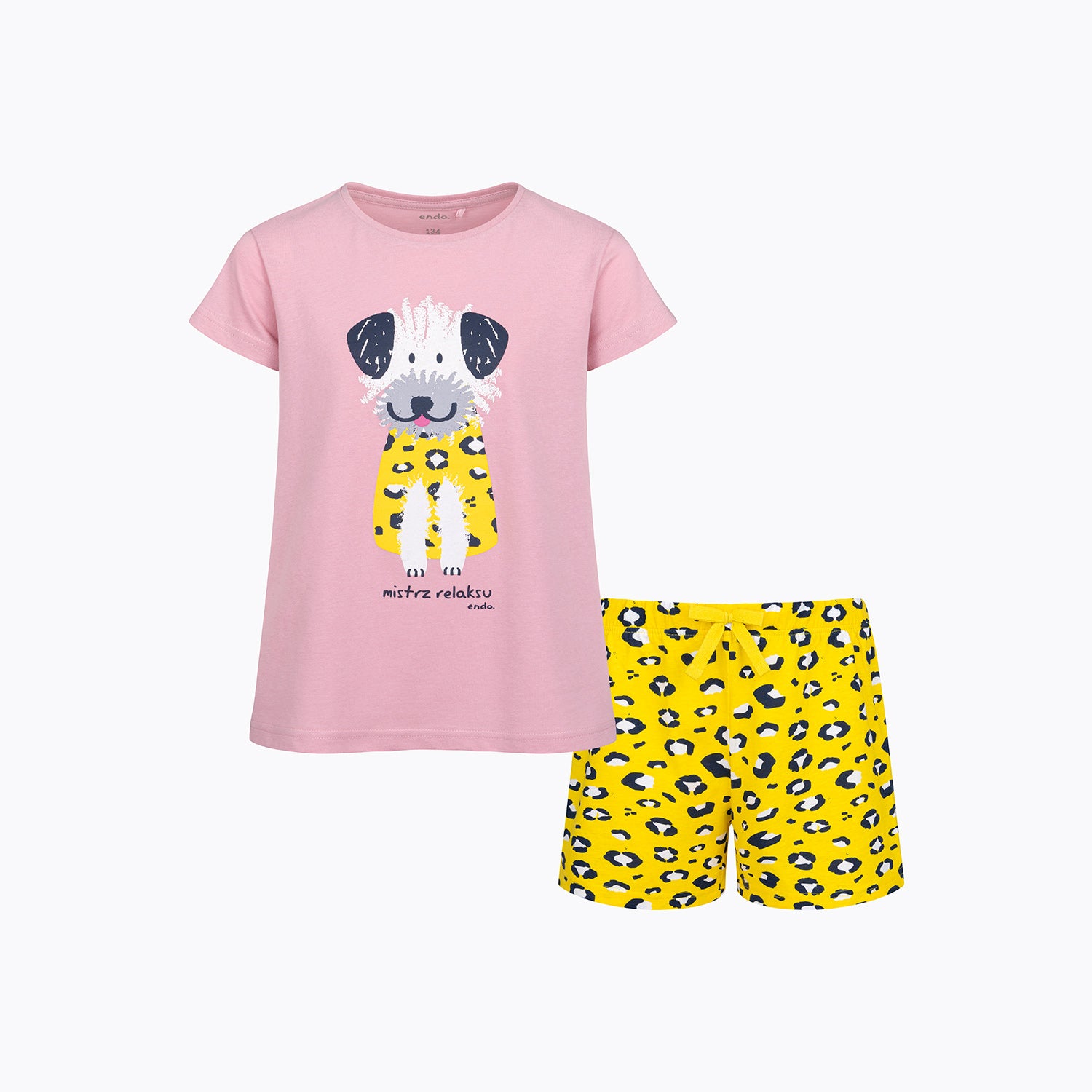 Piżama z krótkim rękawem dla dziewczynki, z pieskiem, różowa 3-8 lat