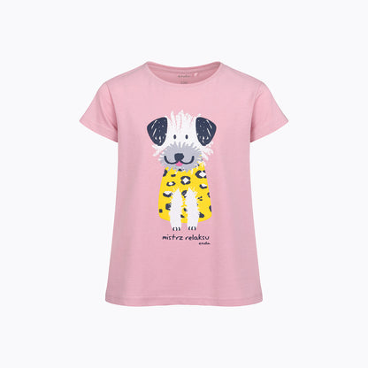Piżama z krótkim rękawem dla dziewczynki, z pieskiem, różowa 3-8 lat