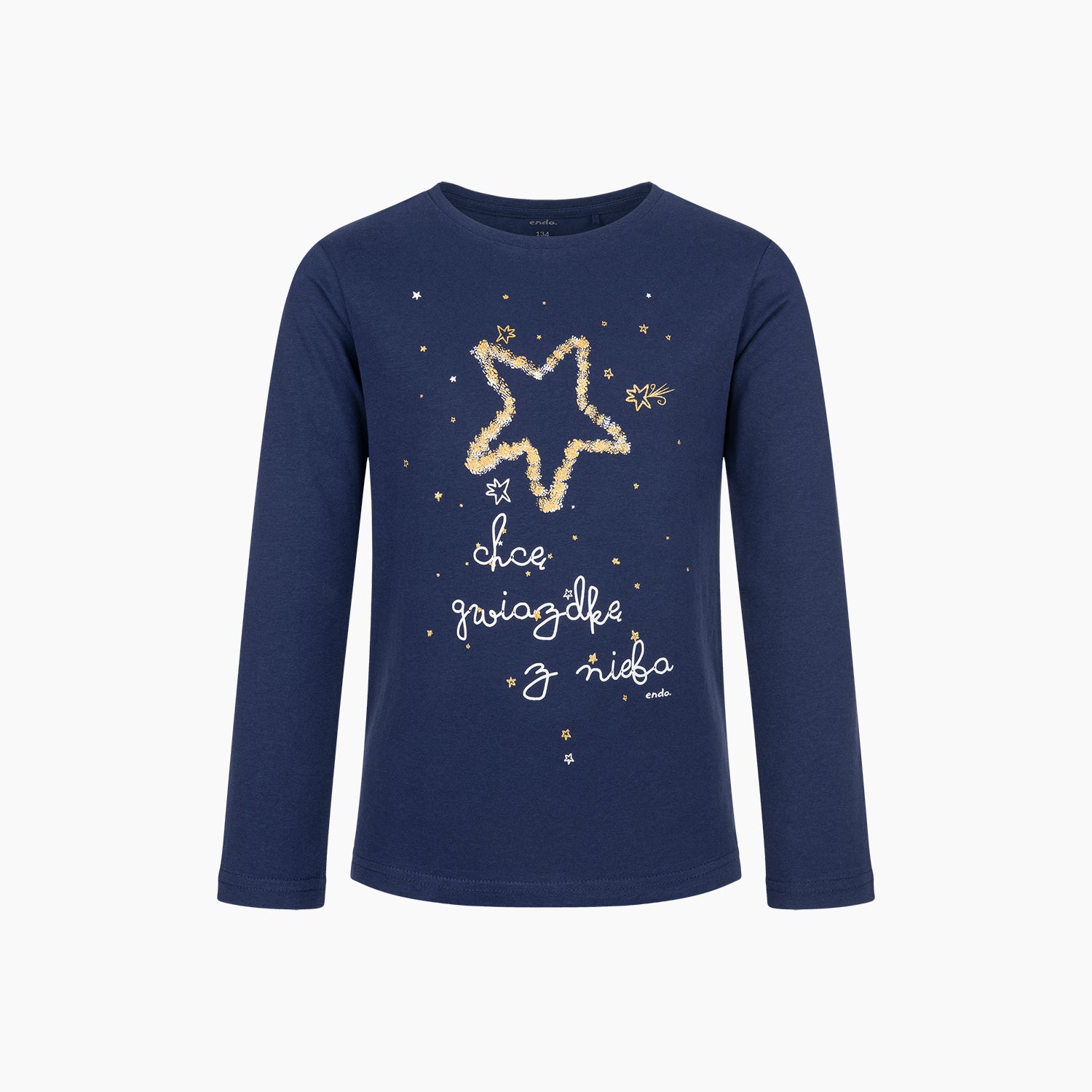 Piżama z długim rękawem dla dziewczynki, z gwiazdkami, granatowa 9-13 lat