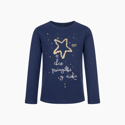 Piżama z długim rękawem dla dziewczynki, z gwiazdkami, granatowa 9-13 lat
