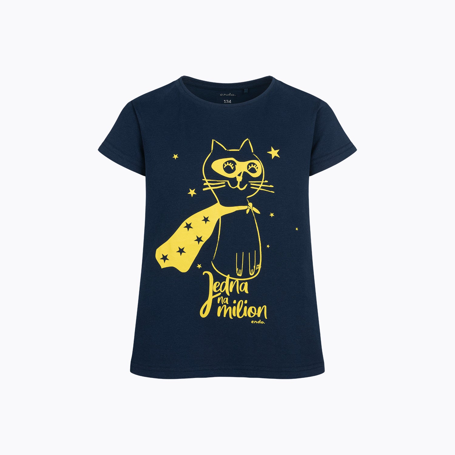 Piżama z krótkim rękawem dla dziewczynki, z kotem, granatowa 9-13 lat