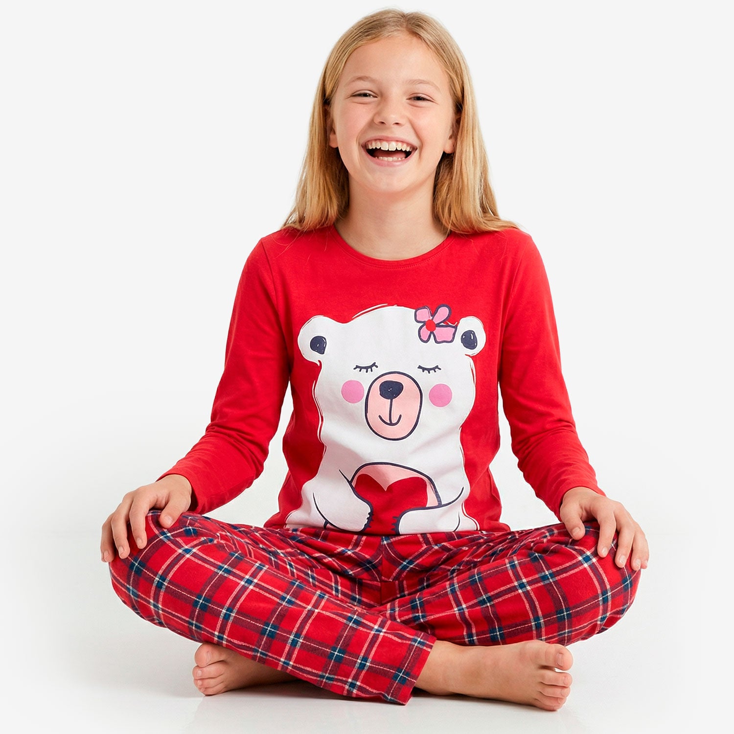 Piżama z długim rękawem dla dziewczynki, z misiem, różowa 9-13 lat