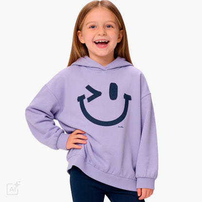 Bluza z kapturem dla dziewczynki 3-8 lat, fioletowa z bużką