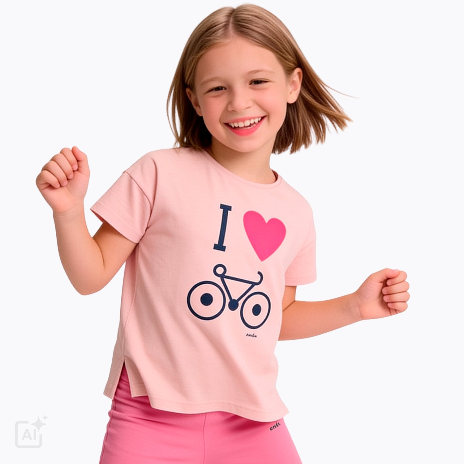 T-shirt z krótkim rękawem dla dziewczynki 3-8 lat, różowy z motywem rowerowym