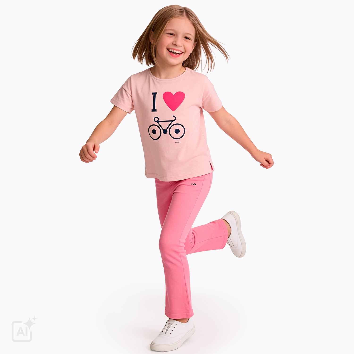 T-shirt z krótkim rękawem dla dziewczynki 3-8 lat, różowy z motywem rowerowym