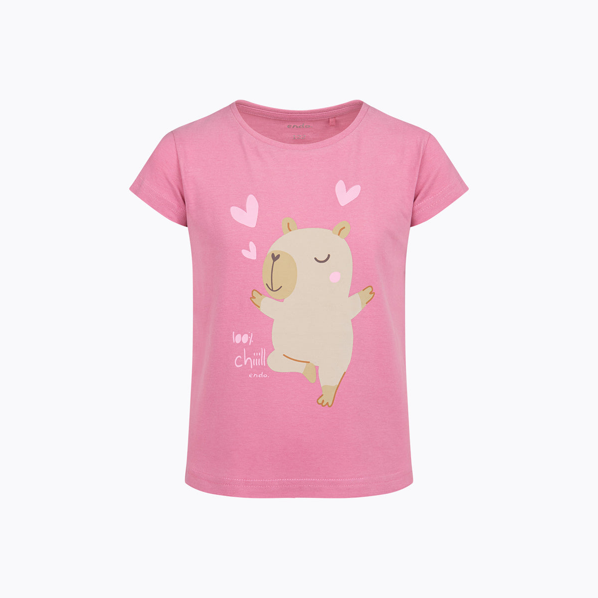 T-shirt z krótkim rękawem dla dziewczynki 3-8 lat, różowy z kapibarą