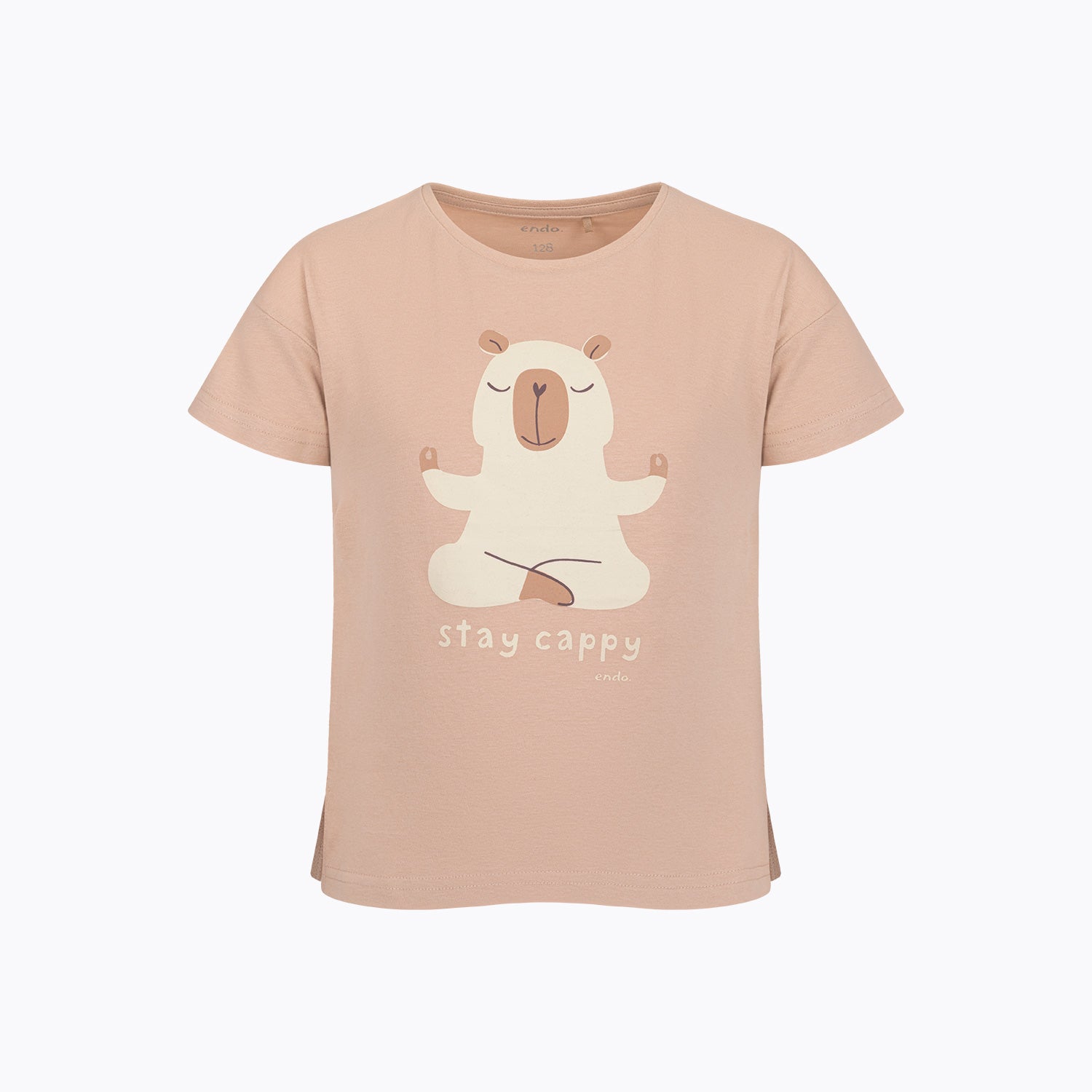 T-shirt z krótkim rękawem dla dziewczynki 3-8 lat, beżowy z kapibarą
