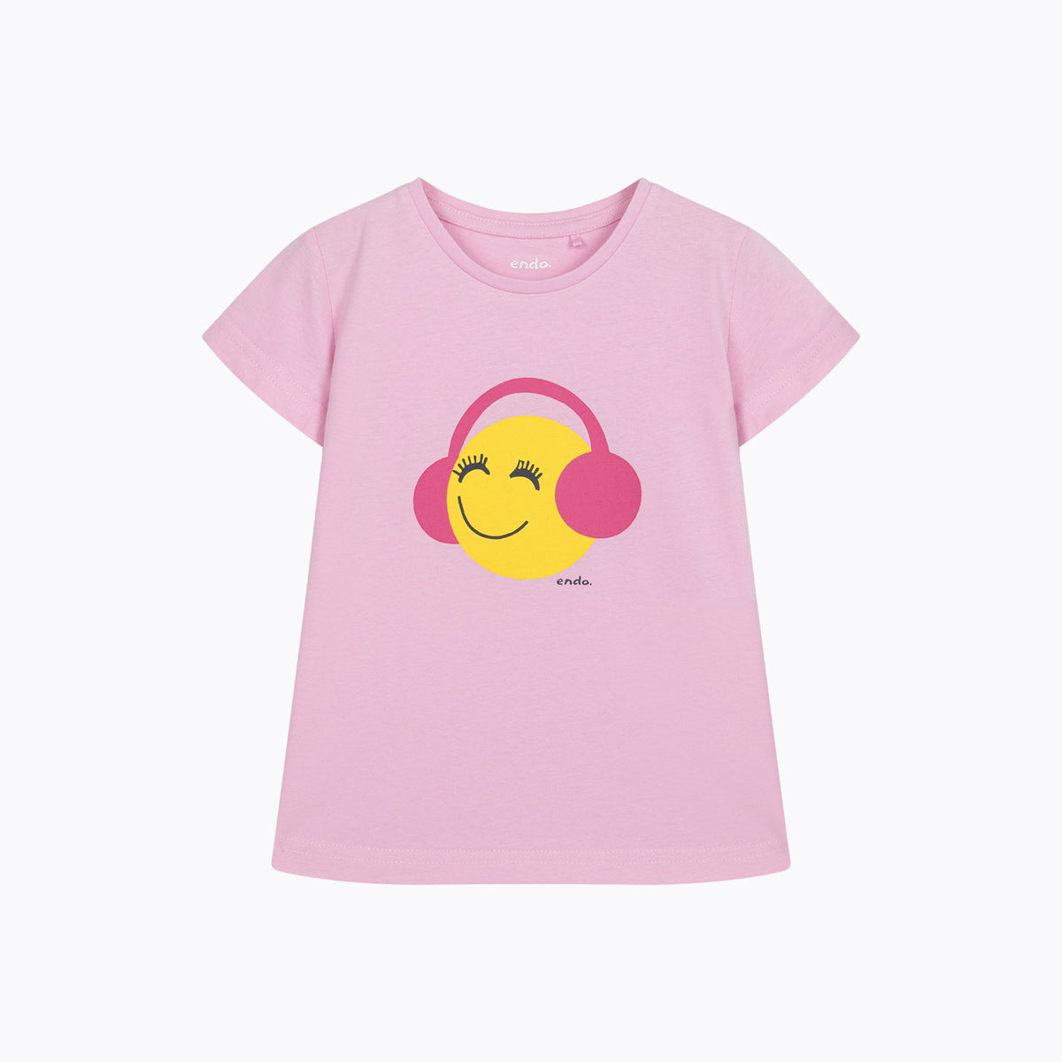 T-shirt z krótkim rękawem dla dziewczynki 3-8 lat, różowy z emotką