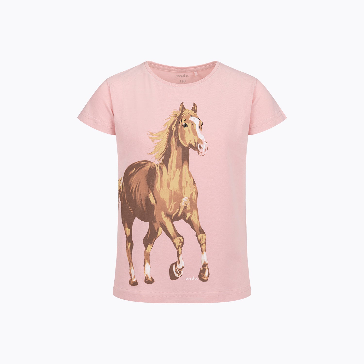 T-shirt z krótkim rękawem dla dziewczynki 5-8 lat, różowy z koniem