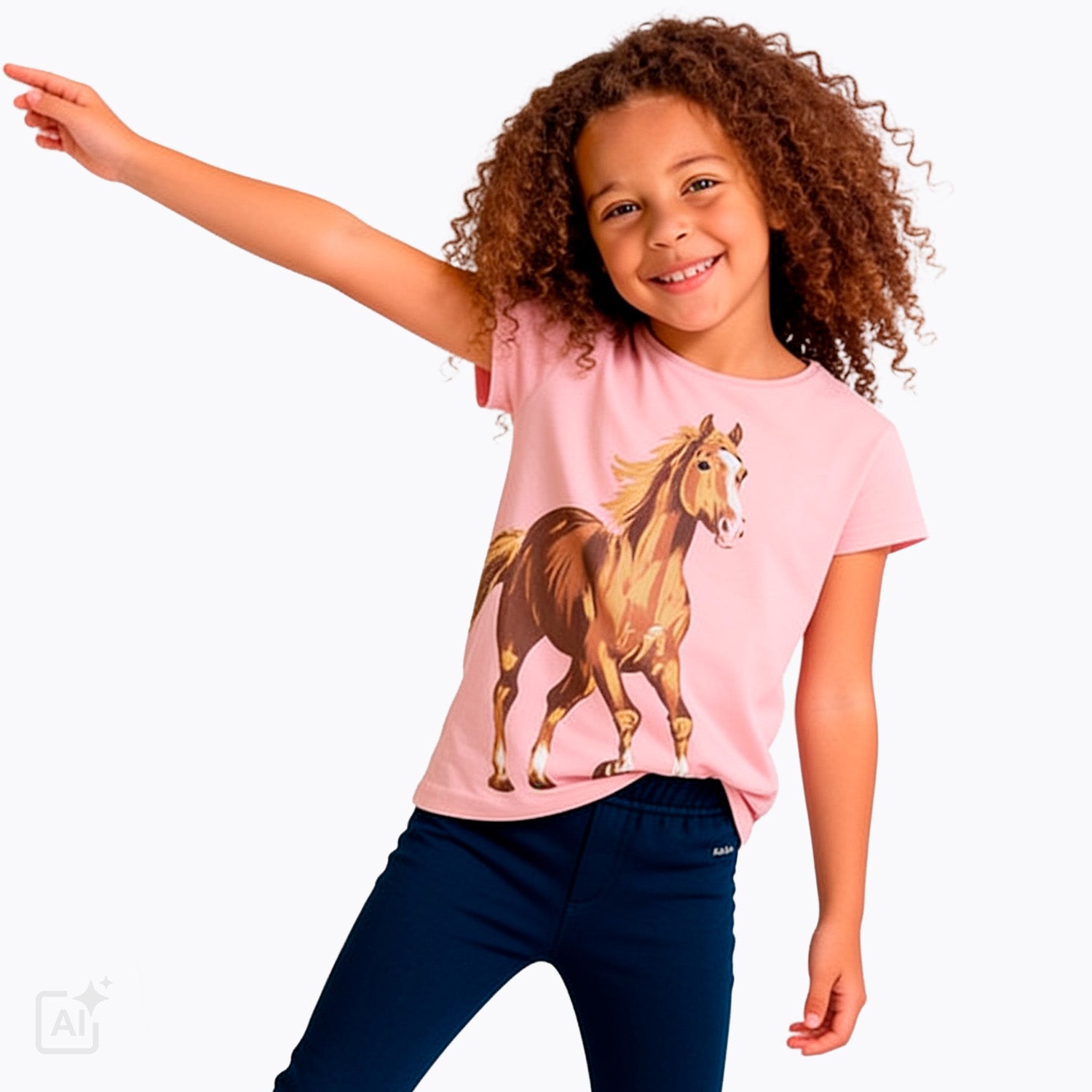 T-shirt z krótkim rękawem dla dziewczynki 5-8 lat, różowy z koniem