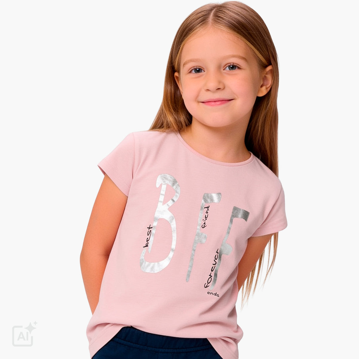 T-shirt z krótkim rękawem dla dziewczynki 3-8 lat, różowy z napisem BFF