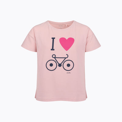 T-shirt z krótkim rękawem dla dziewczynki 9-13 lat, różowy z motywem rowerowym