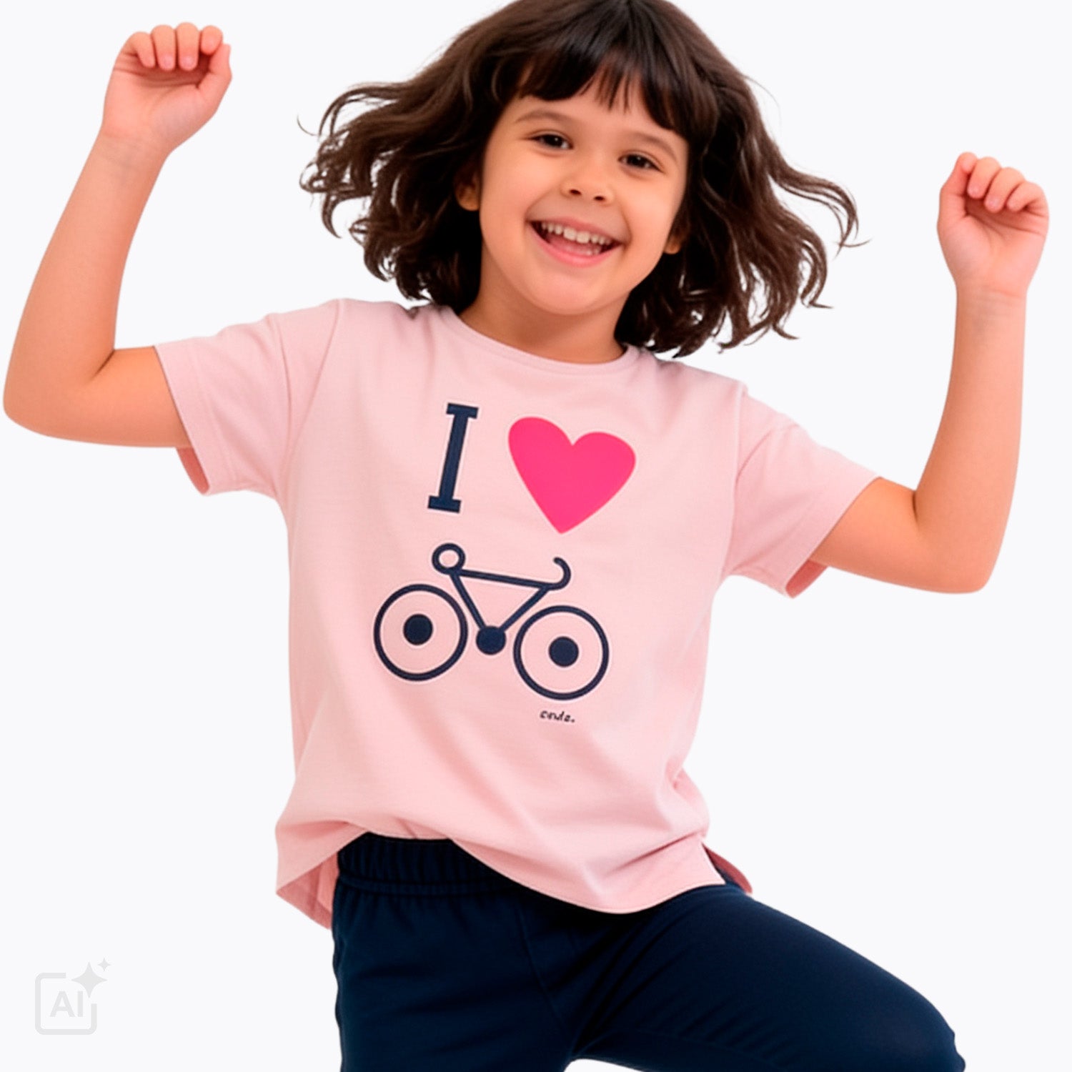 T-shirt z krótkim rękawem dla dziewczynki 9-13 lat, różowy z motywem rowerowym