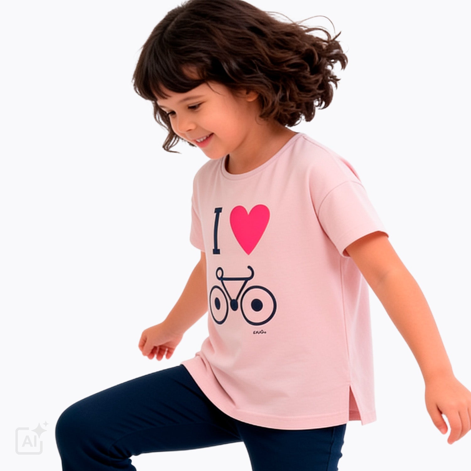 T-shirt z krótkim rękawem dla dziewczynki 9-13 lat, różowy z motywem rowerowym