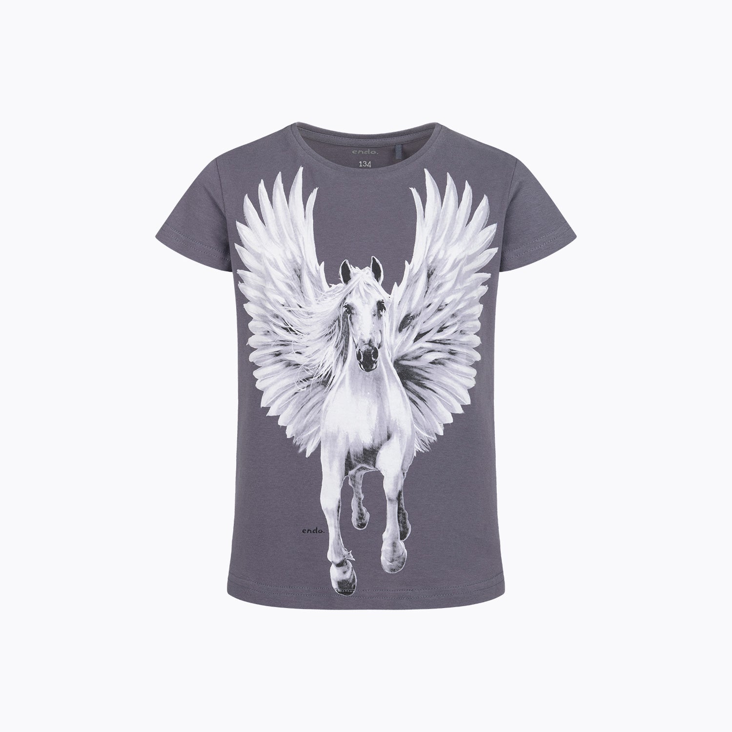 T-shirt z krótkim rękawem dla dziewczynki 9-13 lat, szara z pegazem