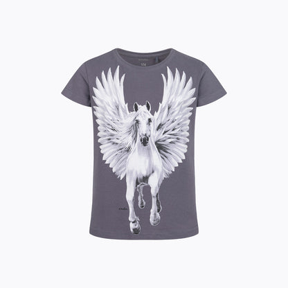 T-shirt z krótkim rękawem dla dziewczynki 9-13 lat, szara z pegazem