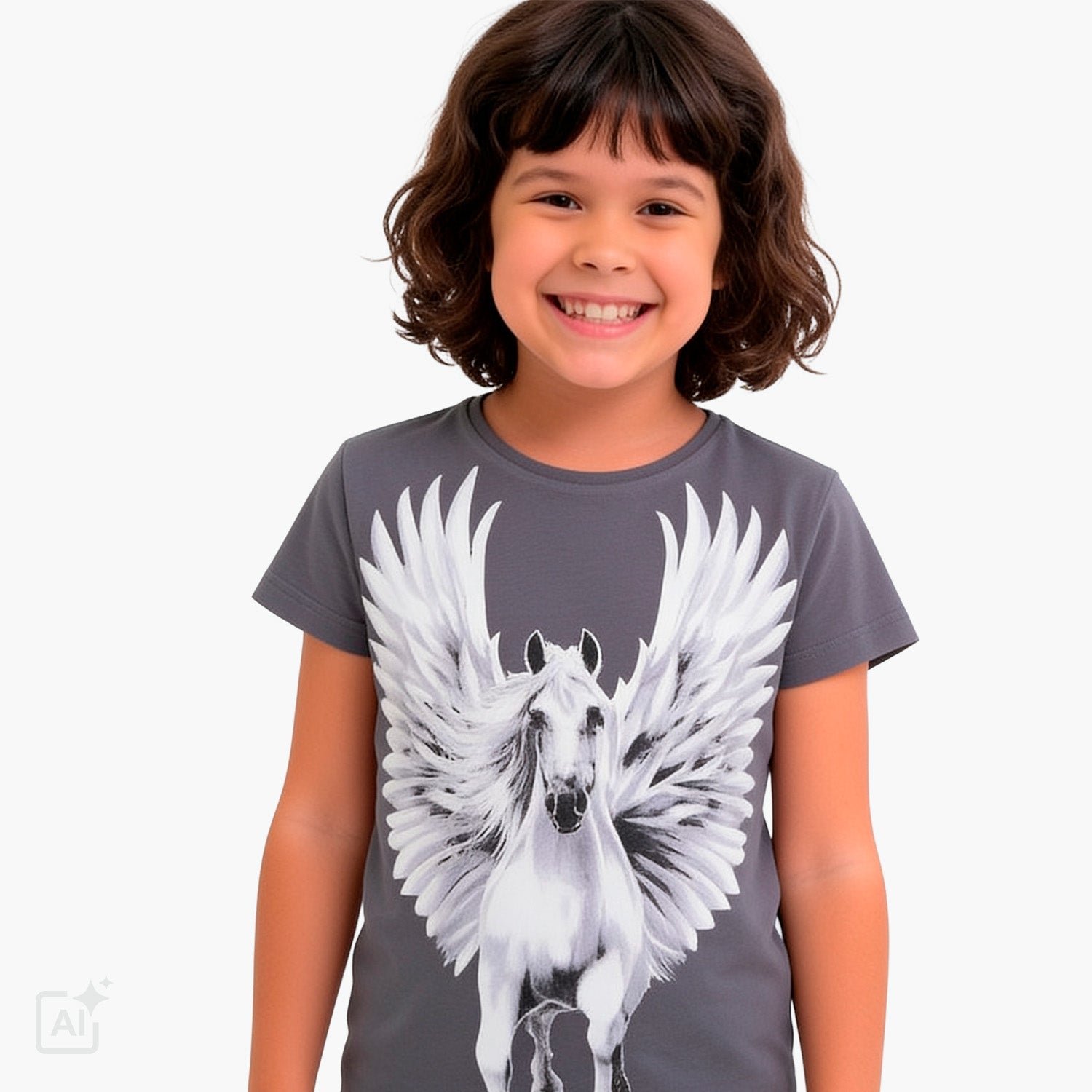 T-shirt z krótkim rękawem dla dziewczynki 9-13 lat, szara z pegazem