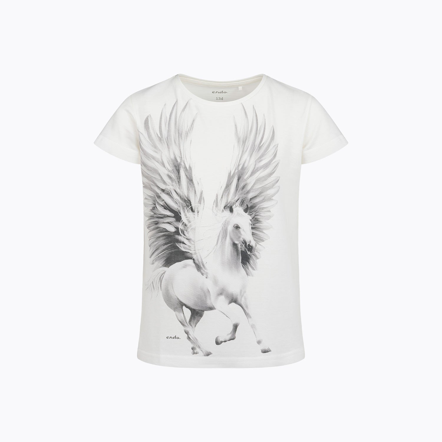 T-shirt z krótkim rękawem dla dziewczynki 9-13 lat, biały z pegazem