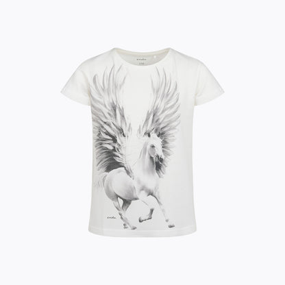 T-shirt z krótkim rękawem dla dziewczynki 9-13 lat, biały z pegazem