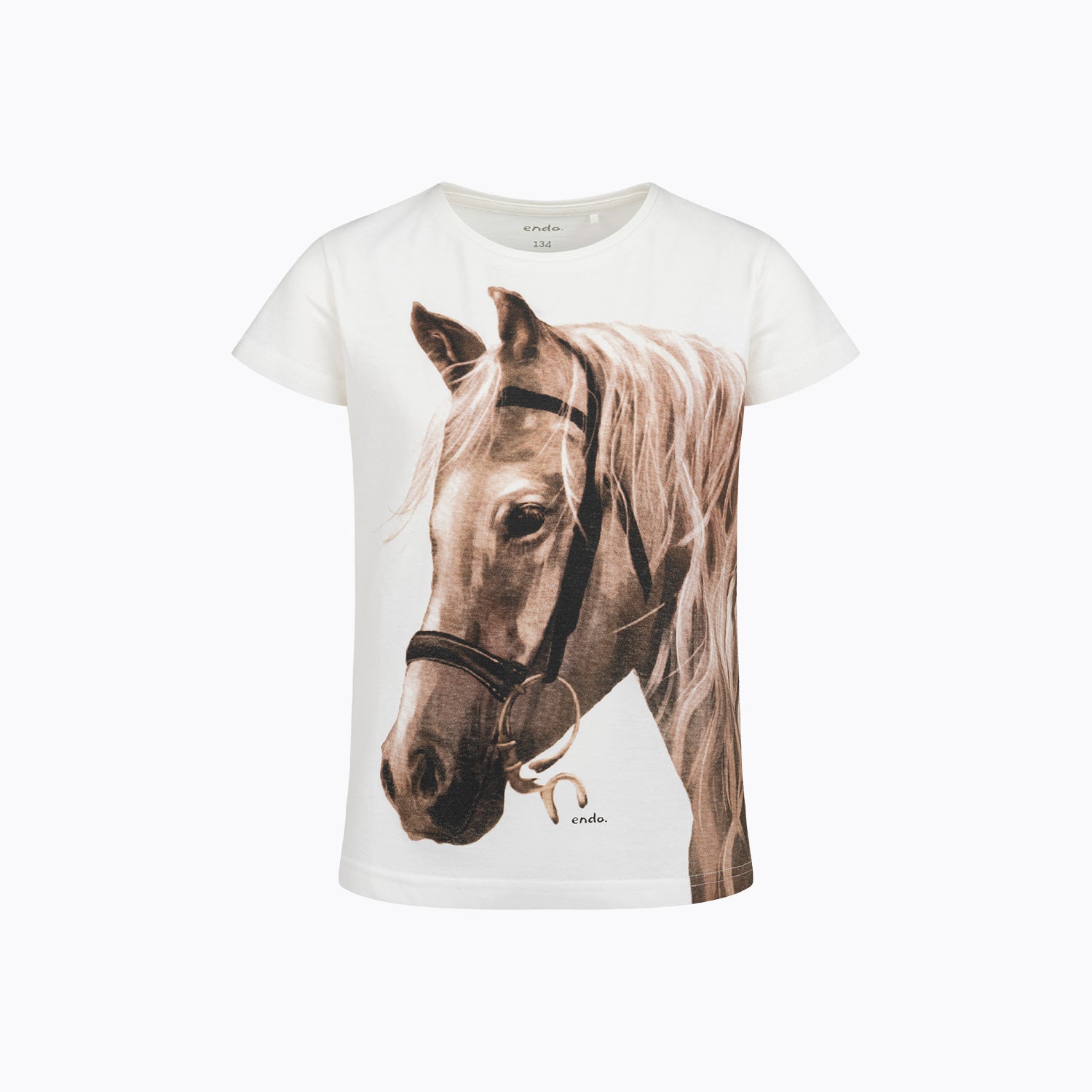 T-shirt z krótkim rękawem dla dziewczynki 9-13 lat, biały z koniem