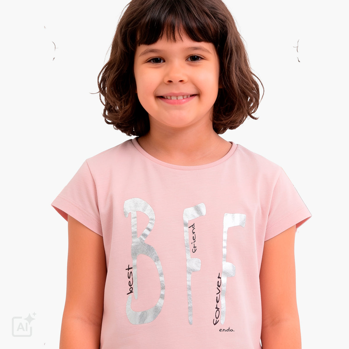 T-shirt z krótkim rękawem dla dziewczynki 9-13 lat, różowy z napisem BFF