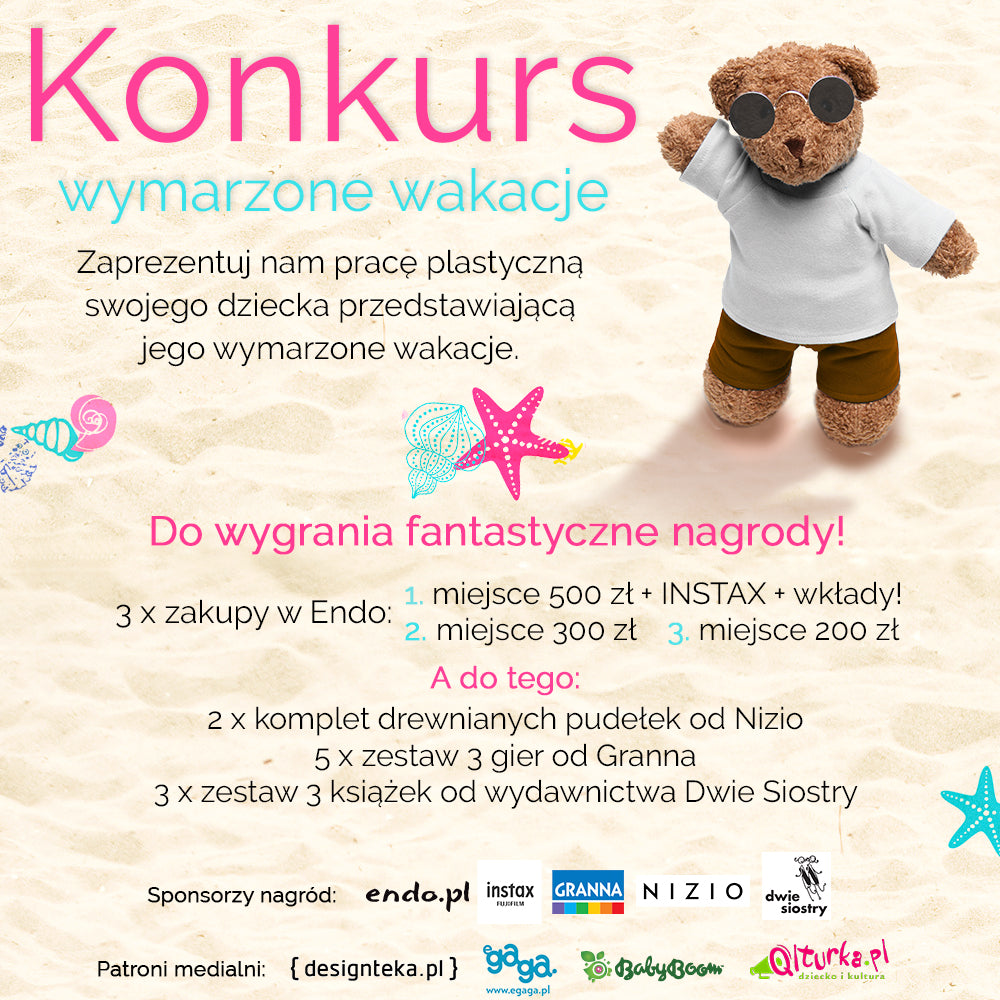 Grafika z misiem endo informująca o rozdaniu na instagramie.