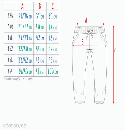 Girls' sweatpants with a floral motif, navy blue, 9-13 years old