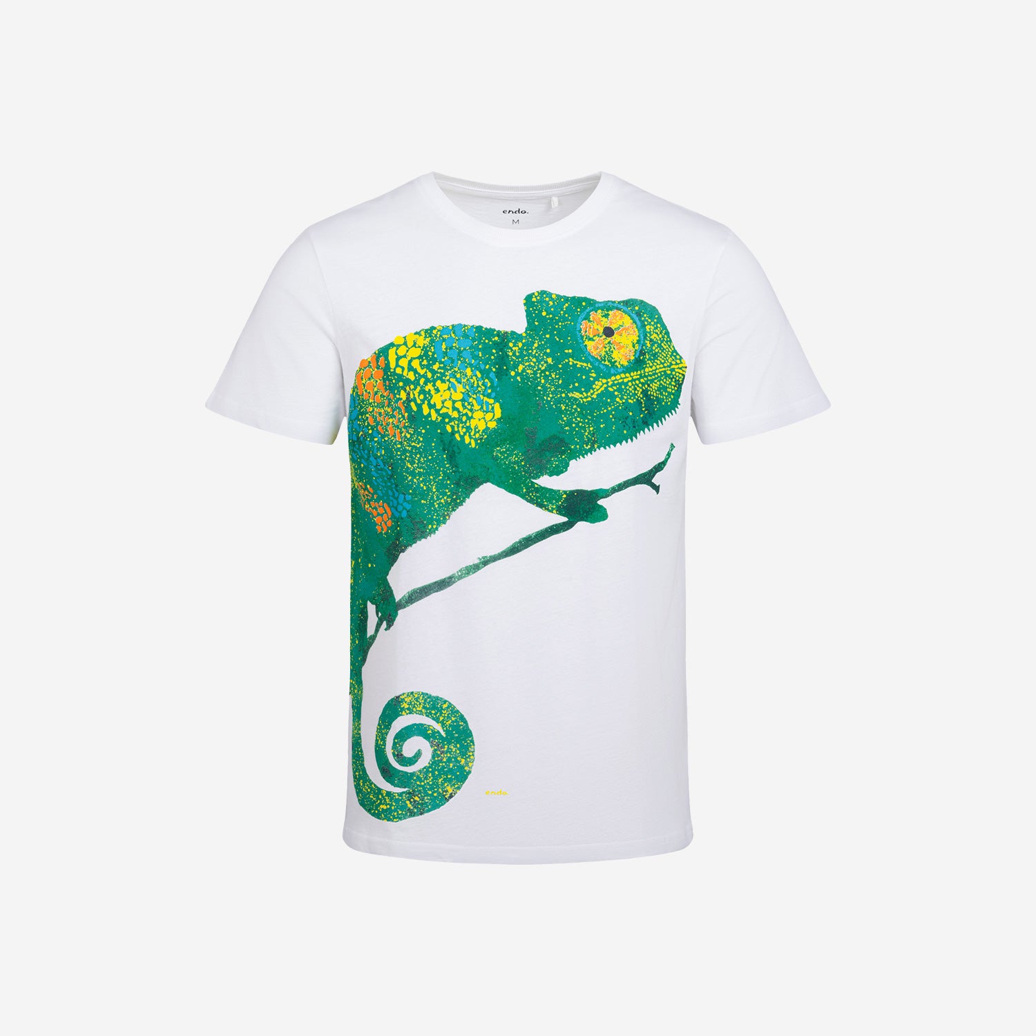 Męski t-shirt z krótkim rękawem, z kameleonem, biały