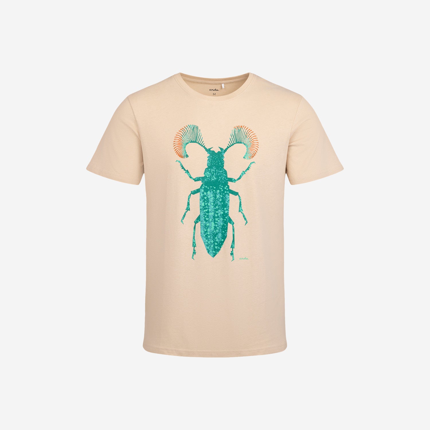 Męski t-shirt z krótkim rękawem, z motywem owada, beżowy
