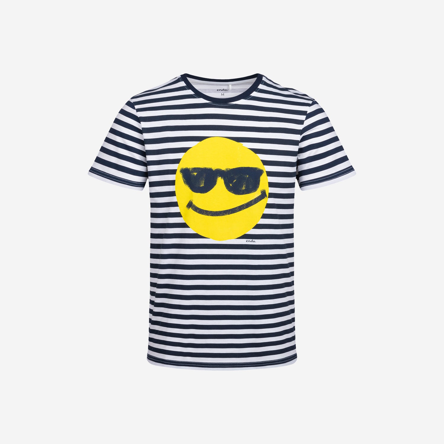 Męski t-shirt z krótkim rękawem, z motywem emotikona, w paski