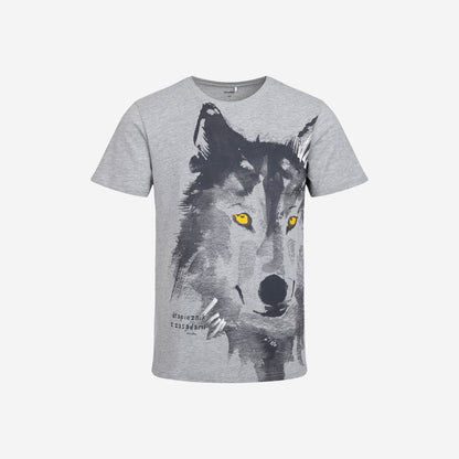 Men's short-sleeved t-shirt with a wolf and the inscription "predator with principles"