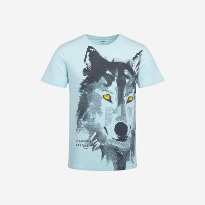 Men's short-sleeved t-shirt with a wolf and the inscription "predator with principles"